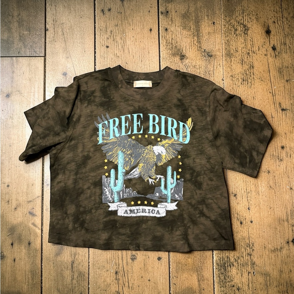 Free Bird Graphic Crop Tee - Brown